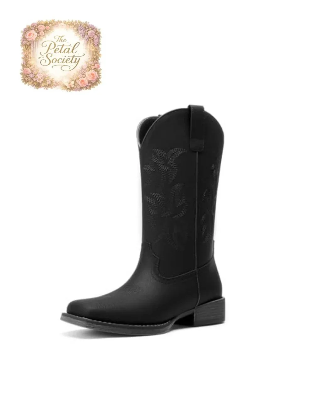 Faux Leather Cowboy Boots Square Toe Block Heel Western Women's